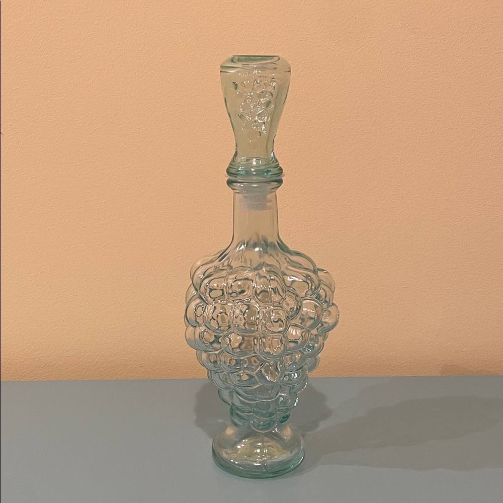Vintage Italian Decanter: Aqua Grape Bubble Glass, Vetreria Etrusca
